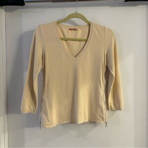Prada Beige Long Sleeve V-Neck Top